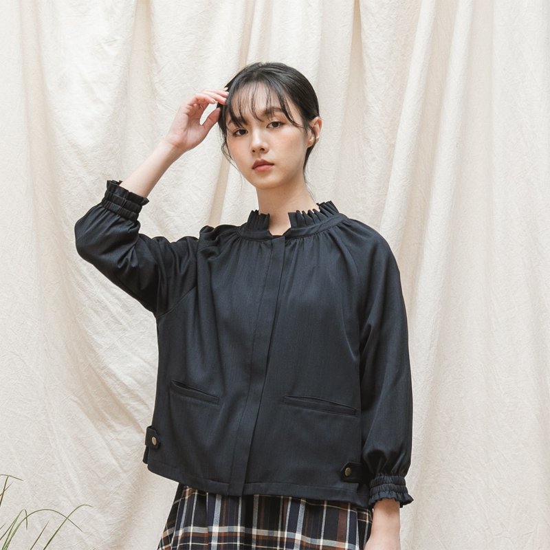 【經典原創】Stretch_延綿抓褶外套_CLO503_深紺 - 女大衣/外套 - 棉．麻 藍色