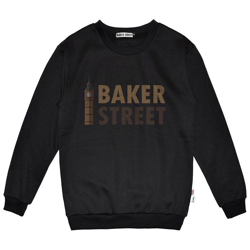 British Fashion Brand -Baker Street- Big Ben Printed Sweatshirt - Unisex Hoodies & T-Shirts - Cotton & Hemp Black