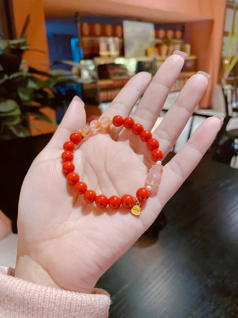 天然原礦硃砂帝王砂單圈手鏈 硃砂含量高達95%以上 - 手鍊/手環 - 寶石 