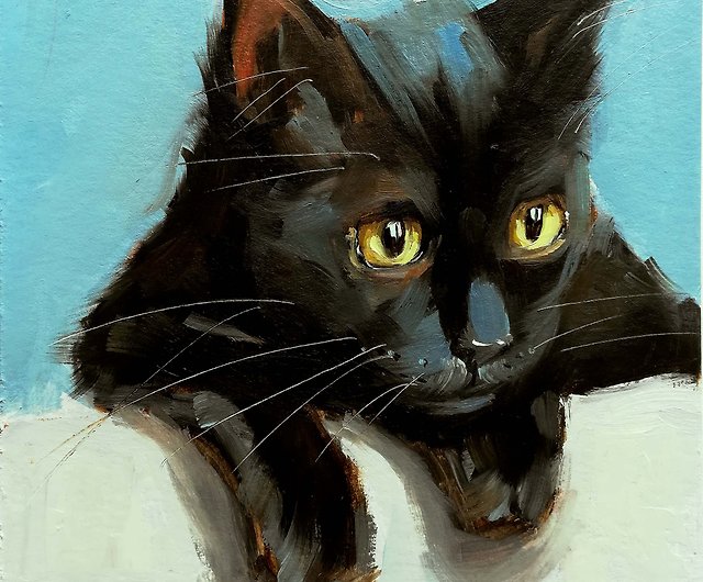 オリジナル絵画 油彩 黒猫 セール品 - 絵画