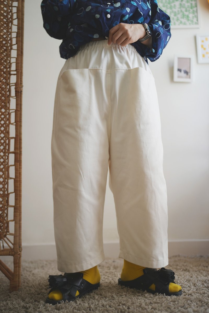 Natural white thick twill denim wide pants - Women's Pants - Cotton & Hemp White
