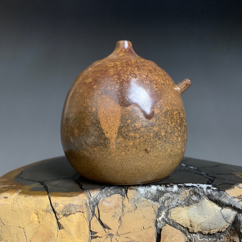 Taiwan [pottery firing glaze change] hand drawn billet water drop inkstone (large) 02 - Other - Pottery Brown