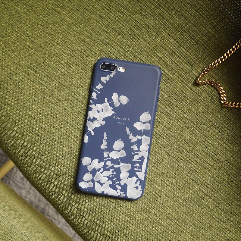 White eucalyptus phone case - เคส/ซองมือถือ - ซิลิคอน สีน้ำเงิน