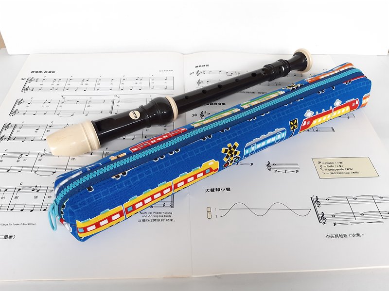 日本新幹線高音直笛袋 日本棉布製作  聖誕 新年 開學 生日交換禮 - 筆盒/筆袋 - 棉．麻 藍色