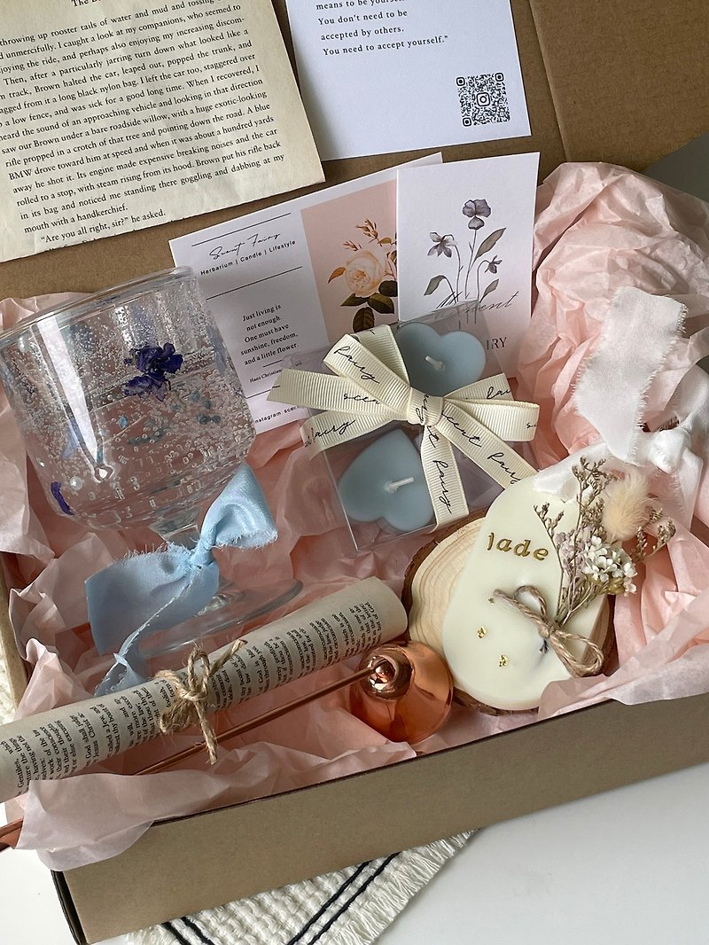 [Fragrance Elf] Dried Flower Jelly Candle Holder & Dried Flower Wax Sheet & Tea Wax Handmade Gift Box - เทียน/เชิงเทียน - ขี้ผึ้ง สึชมพู