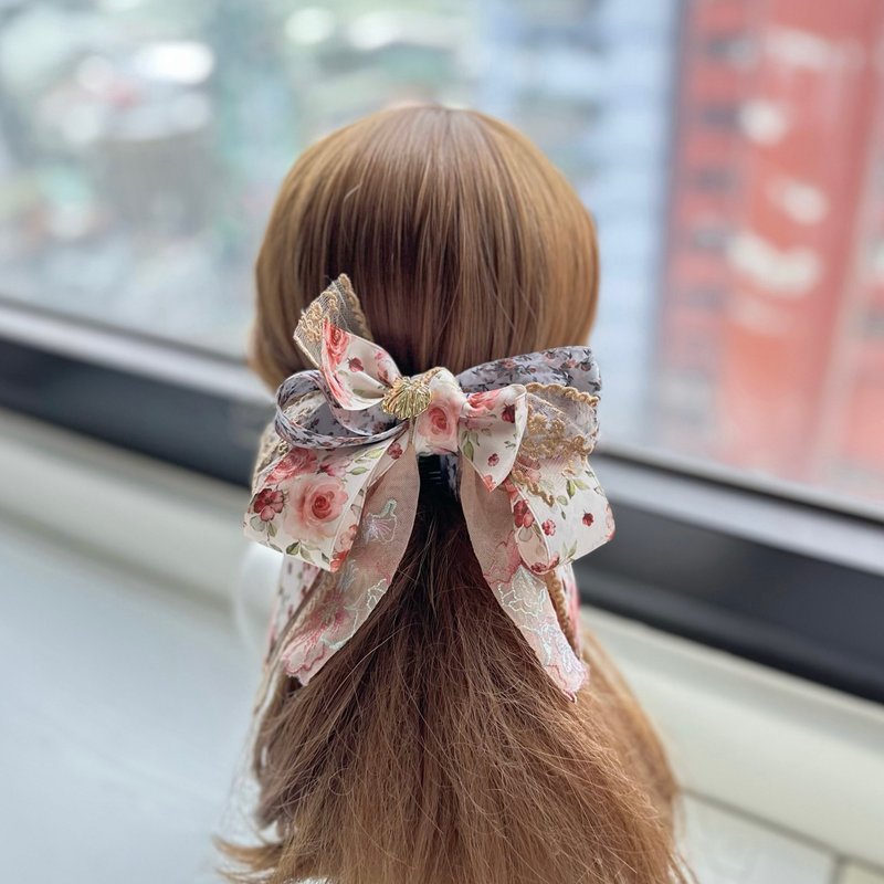 華やかリボンとレースのバナナクリップ・ヘアクリップ – ドライローズ - ヘアアクセサリー - その他の素材 ブラウン