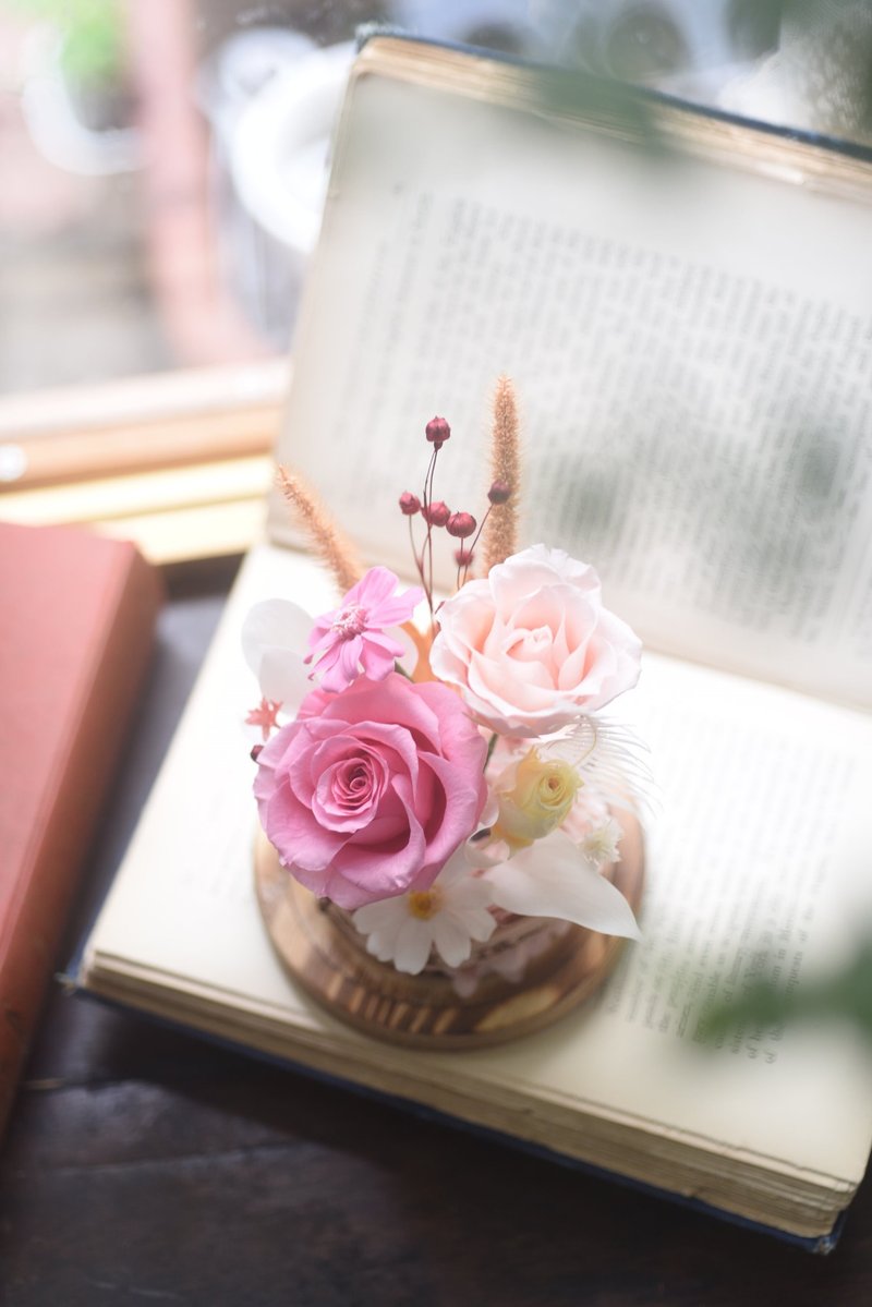 Eternal flower glass cover dried flower glass flower cup birthday gift free lettering - Dried Flowers & Bouquets - Plants & Flowers Pink