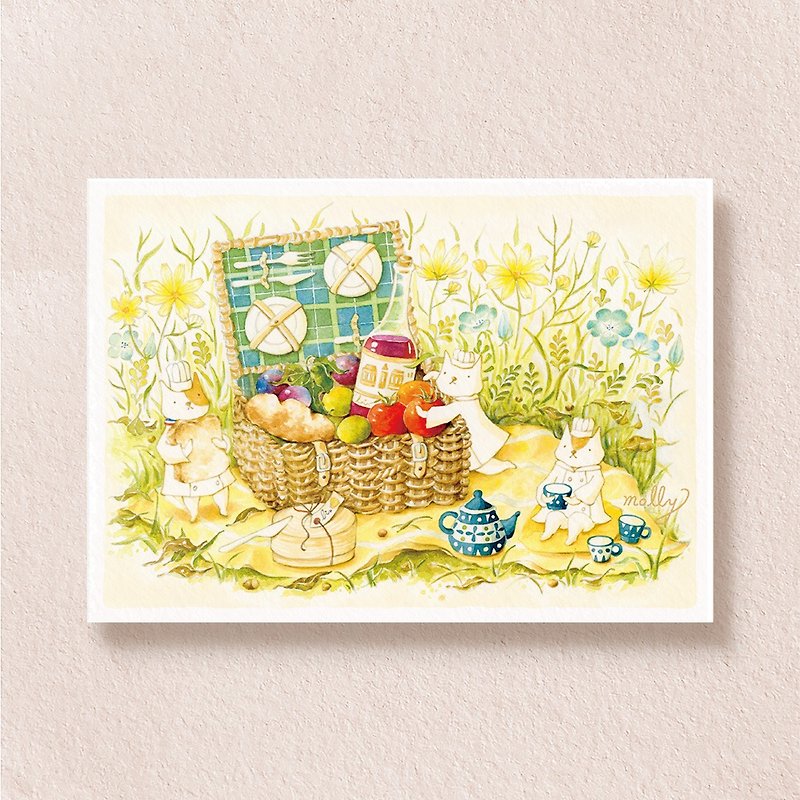 postcard-Cat cook / picnic - การ์ด/โปสการ์ด - กระดาษ สีส้ม