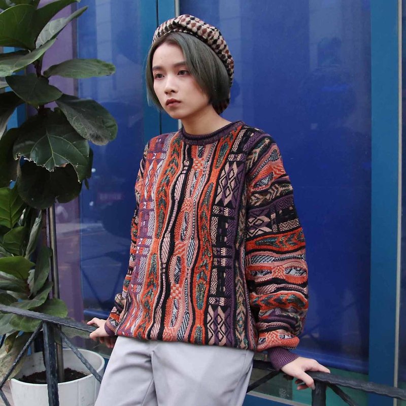 Tsubasa.Y Ancient House 004 vintage three-dimensional carved sweater, Carved Sweater knitted vintage - Women's Sweaters - Other Materials 
