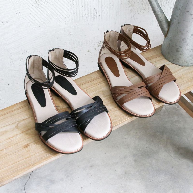 【接單手工製】真皮編織羅馬涼鞋_T1-23725L - 涼鞋 - 真皮 咖啡色