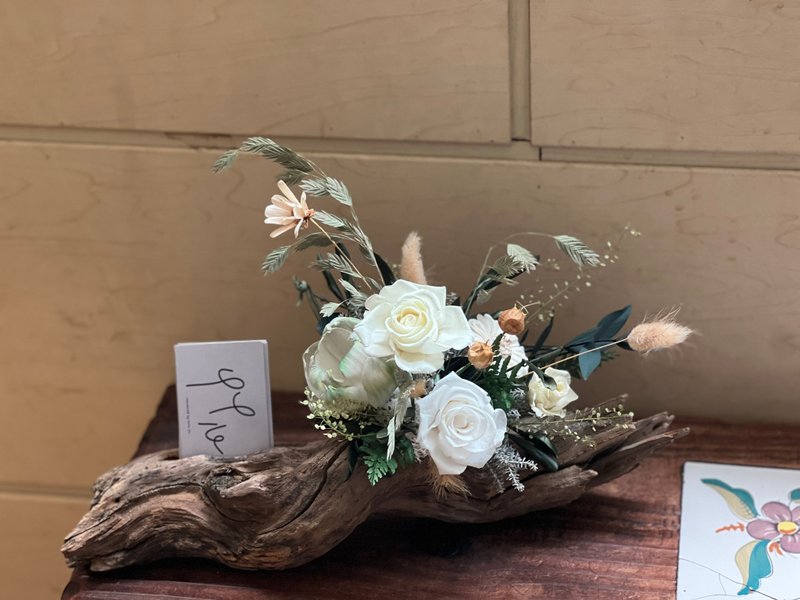 客製化漂流木名片座X永生花 可客製色系 不凋花 乾燥花 開幕花 - 乾燥花/永生花 - 植物．花 綠色