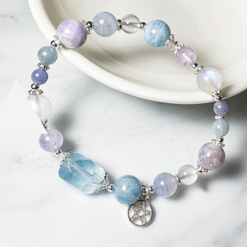 Rendering Flowing Clouds - Aquamarine. Tanzanite. Moonstone - Sterling Silver Design Bracelet - Bracelets - Crystal Blue