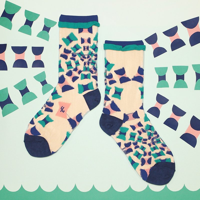 馬纓丹 透膚中筒襪 - 襪子 -  藍綠 - 襪子 - 尼龍 綠色