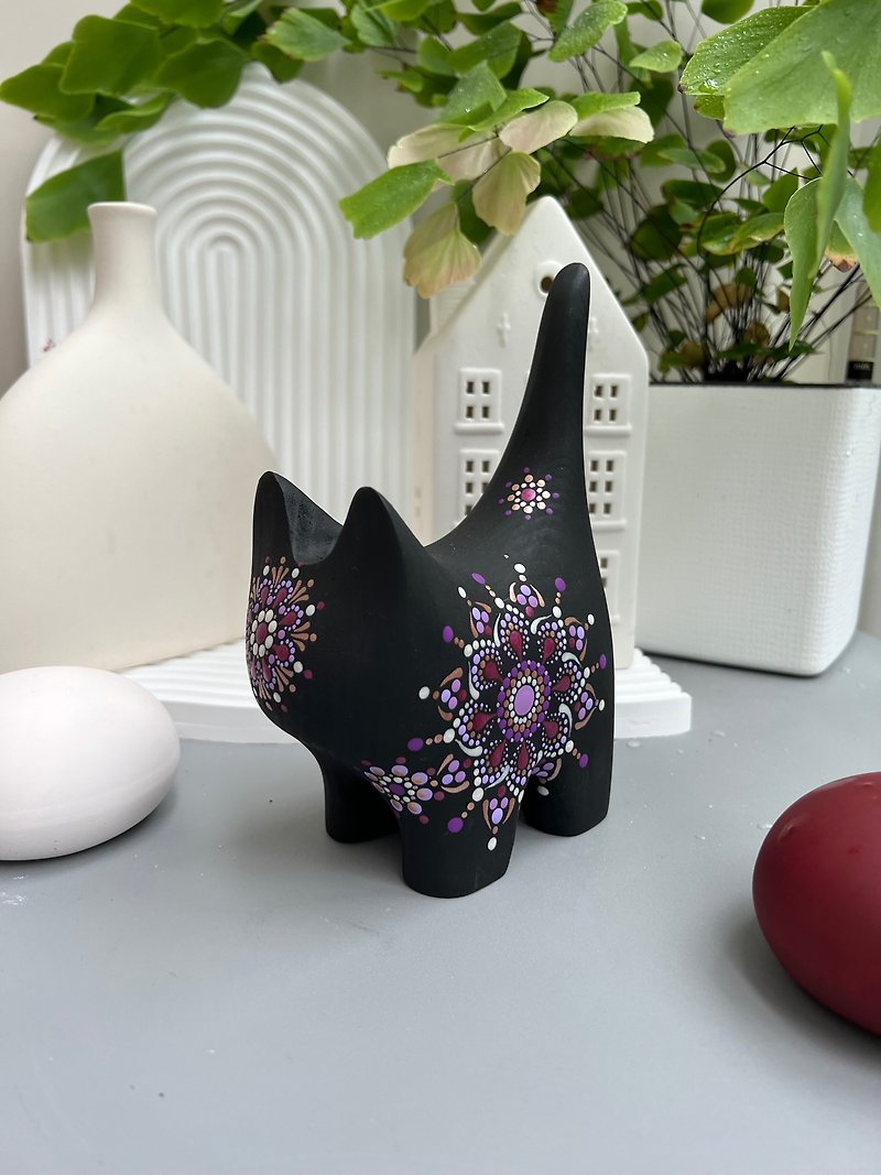 立體療癒曼陀羅作品 - 黑底紫銀系貓咪(小) - 擺飾/家飾品 - 其他材質 紫色