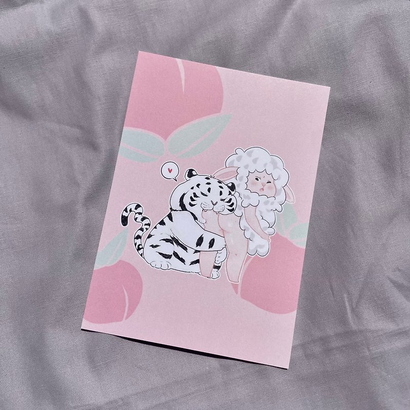 Tiger and sheep postcard - การ์ด/โปสการ์ด - กระดาษ สึชมพู