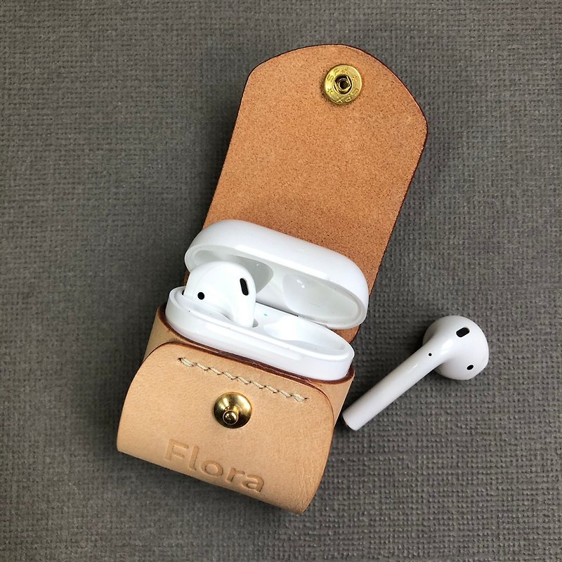 Genuine leather AirPods case with handmade leather stitching in optional colors - Headphones & Earbuds Storage - Genuine Leather 