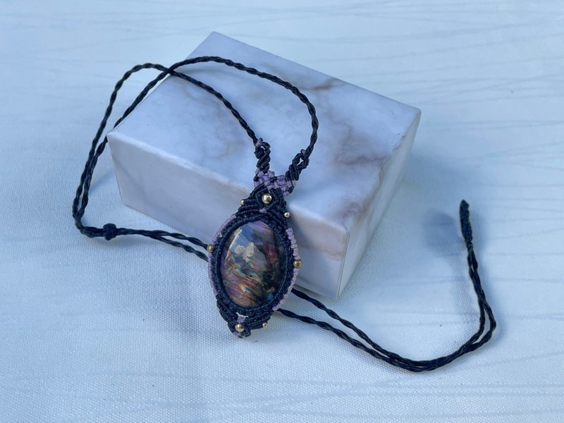 *220727 Macrame 拉長石 編織 頸鍊 - 項鍊 - 半寶石 紫色