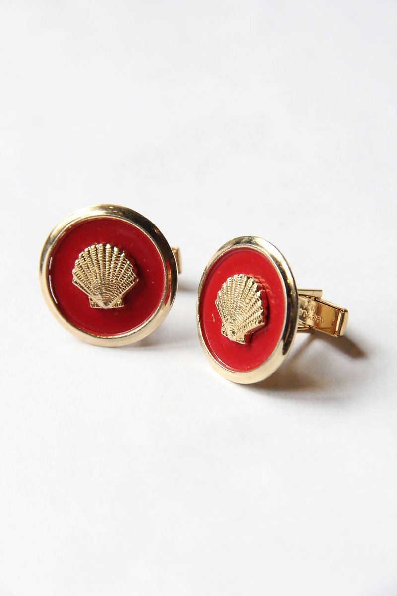 American antique jewelry cufflinks of gold shell - กระดุมข้อมือ - โลหะ สีทอง