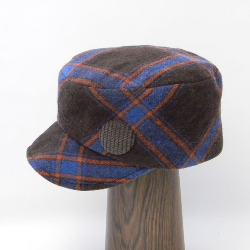 Big check and walnut button pointed workcap style Cass 【Check Cass】 PS 0564-Brown - หมวก - วัสดุอื่นๆ สีนำ้ตาล