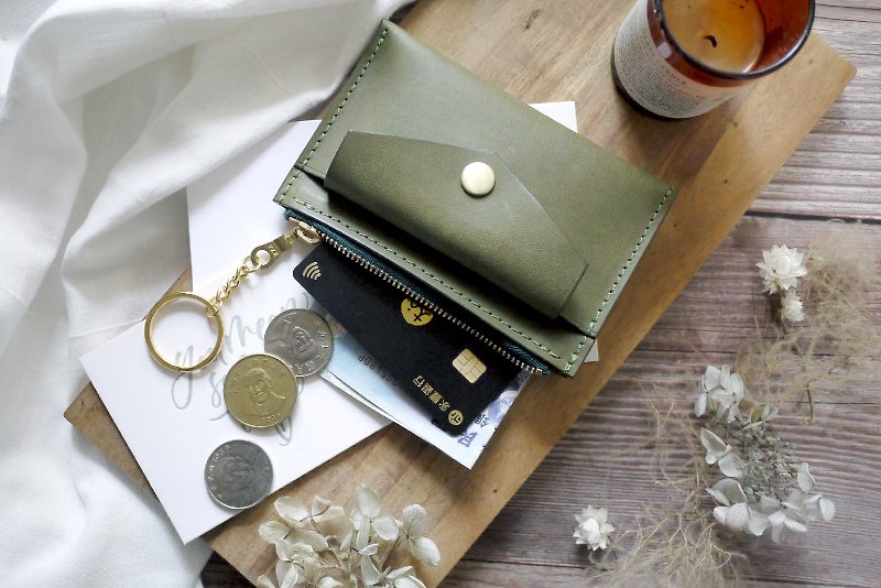Pre-order丨Olive green cow leather key ring coin purse丨Customized free embossing丨Commemorative gift - Coin Purses - Genuine Leather Green