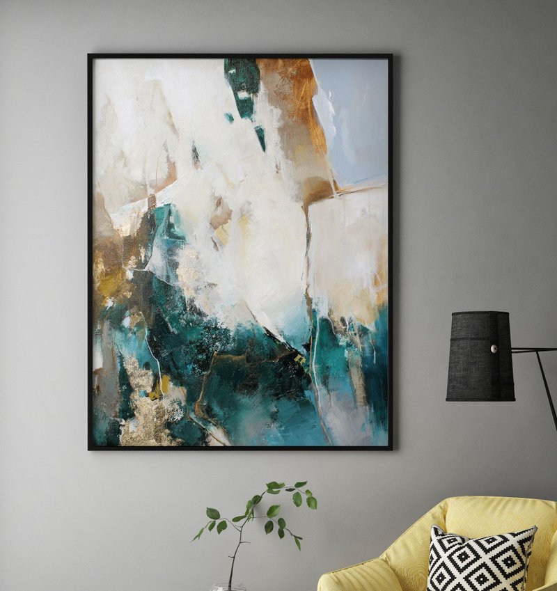 Emerald Green Wall Art|Green Abstract Painting|Green Gold Painting| Cyclone 2 - 壁貼/牆壁裝飾 - 棉．麻 綠色