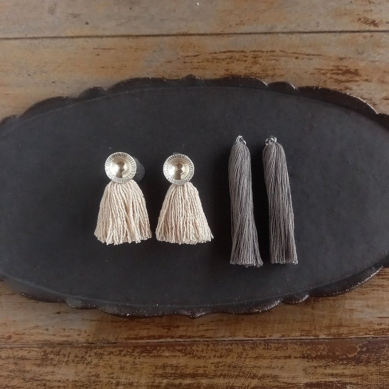 // 4サイズ // 3way クラシックカレンシルバーピアス 白房・灰色房/ オリジナル仕様 - 耳環/耳夾/耳骨夾 - 銀 多色