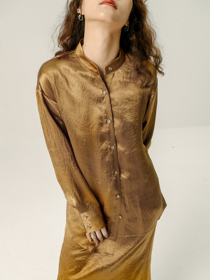 簡單大方 新中式立領襯衫 - 女襯衫 - 其他材質 黃色