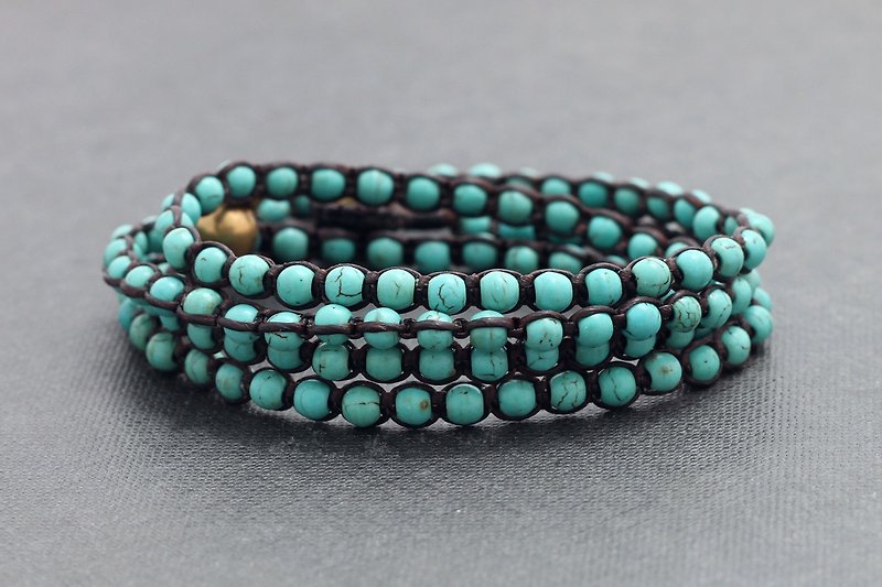 Turquoise 4 Times Wrap Unisex Bracelet Anklet Stone Bracelets - Bracelets - Paper Green