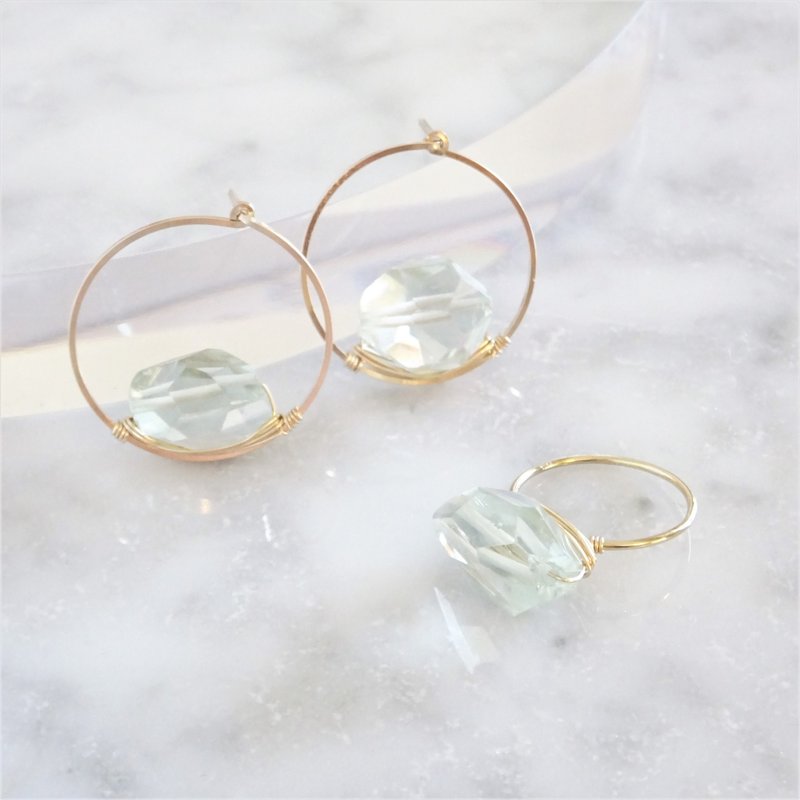 goody bag 14kgf 宝石質 Amethyst wrapped ring + pierced earring / earring - 耳環/耳夾/耳骨夾 - 寶石 綠色