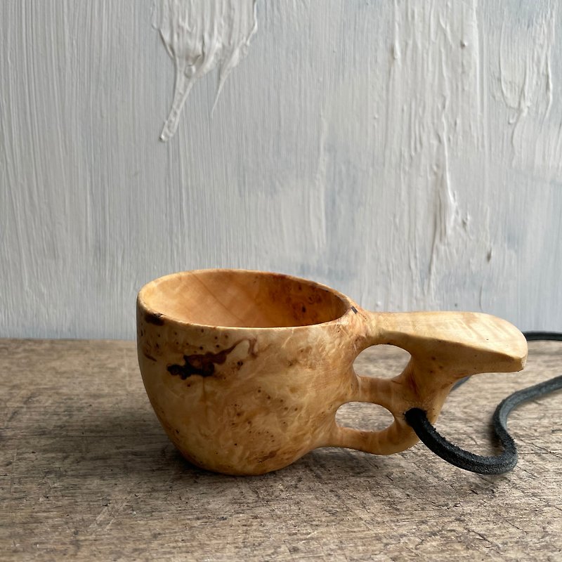 Traditional Wooden kuksa mug 120 ml Woodcarving Bushcraft Coffee Cup Original sc - 野餐墊/露營用品 - 木頭 卡其色