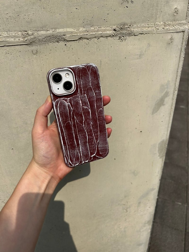 Burgundy vintage abstract painting phone case - เคส/ซองมือถือ - วัสดุอื่นๆ สีแดง