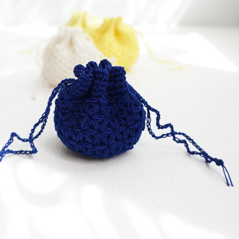 Ba-ba handmade  Crochet Drawstring mini-mini-mini bag  No.KPPPR9 - 化妝包/收納袋 - 其他材質 藍色