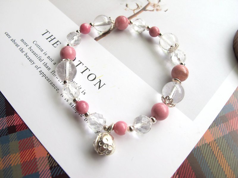 【Rose】Rhodonite x white crystal x925 silver-hand-made natural stone series - Bracelets - Crystal Red