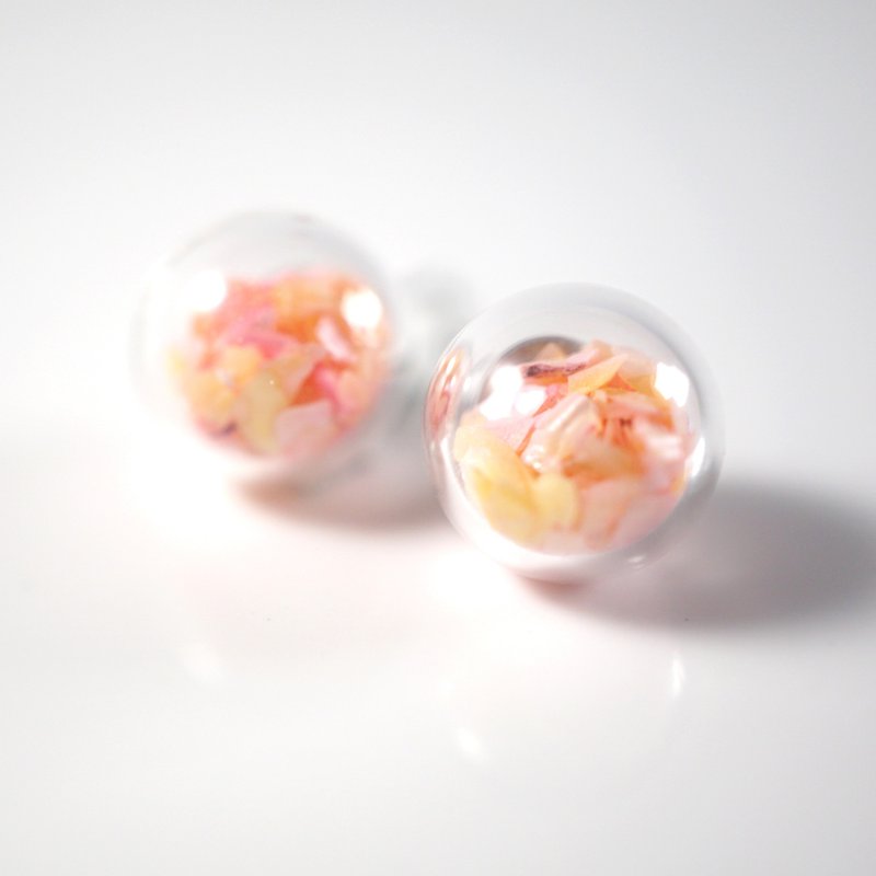 A Handmade 粉紅色貝殼亮片玻璃球耳環 - 耳環/耳夾/耳骨夾 - 玻璃 