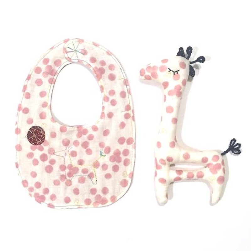 babygift  Bib&Doll of the giraffe rattle SET - Bibs - Cotton & Hemp Pink
