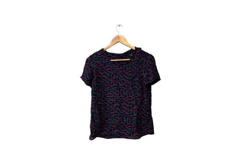 Vintage Marc by Marc Jacobs silk top, bow tie at back,Ascot short sleeves blouse - 女襯衫 - 絲．絹 藍色