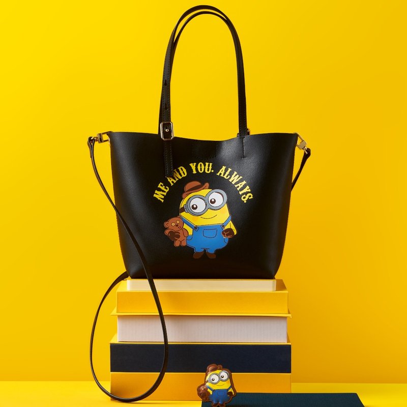 【Free Gift Event】Minions Leather Tote Bag - Handbags & Totes - Genuine Leather Black