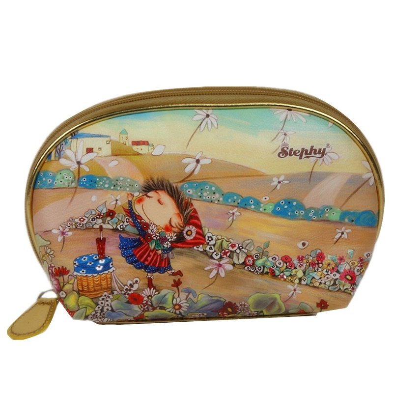 Stephy fruit SB098-BA Ben Flower Avenue series of female models cute art design printed gilded shell shell shape cosmetic bag / handbag - Toiletry Bags & Pouches - Genuine Leather 