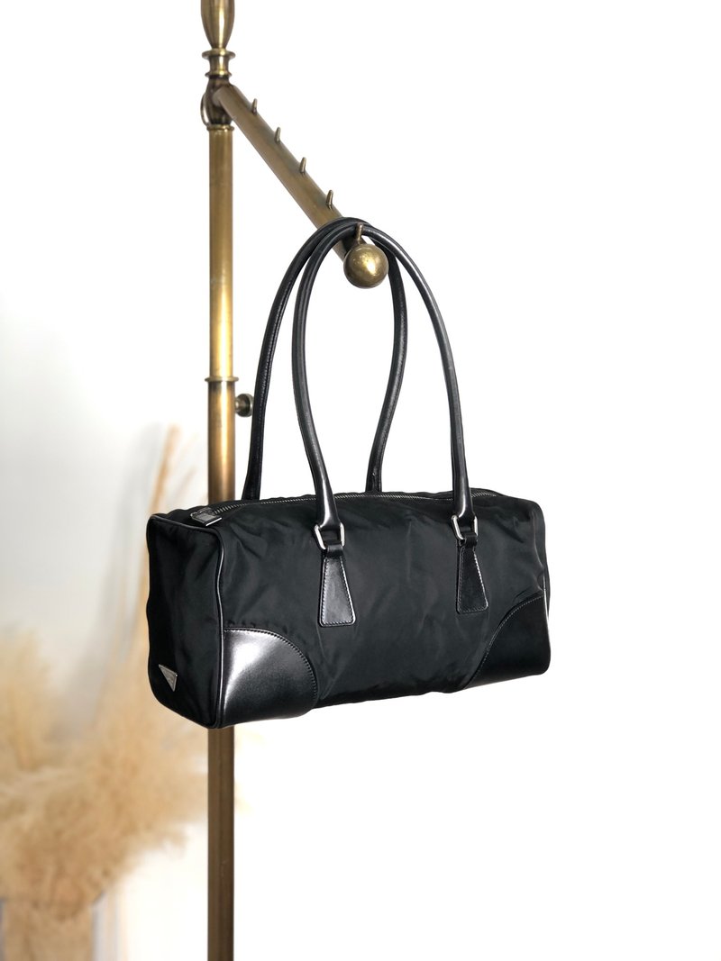 【 日本直送　名牌中古包 】PRADA ハンドバッグ ブラック トライアングルロゴ レザー ナイロン サフィアーノ ミニボストン vintage  bhwza - 手提包/手提袋 - 尼龍 黑色