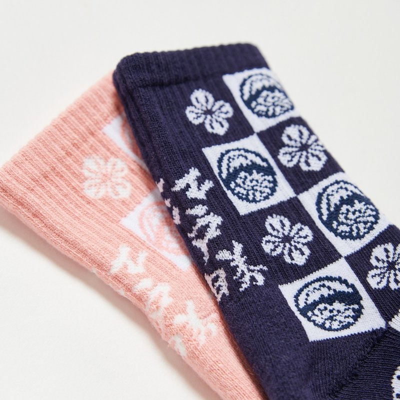 Edo Victory Day Flower Checked Short Mock-Neutral (Two Double 1 Group) #Socks - ถุงเท้า - วัสดุอื่นๆ สึชมพู