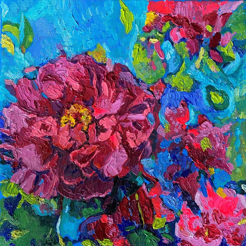 Poppies Small Oil Painting Impasto - โปสเตอร์ - วัสดุอื่นๆ หลากหลายสี