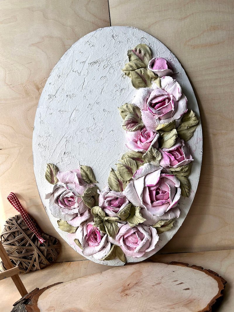 3D Flower Painting Roses Painting sculpture painting Floral Art - 壁貼/牆壁裝飾 - 其他材質 粉紅色