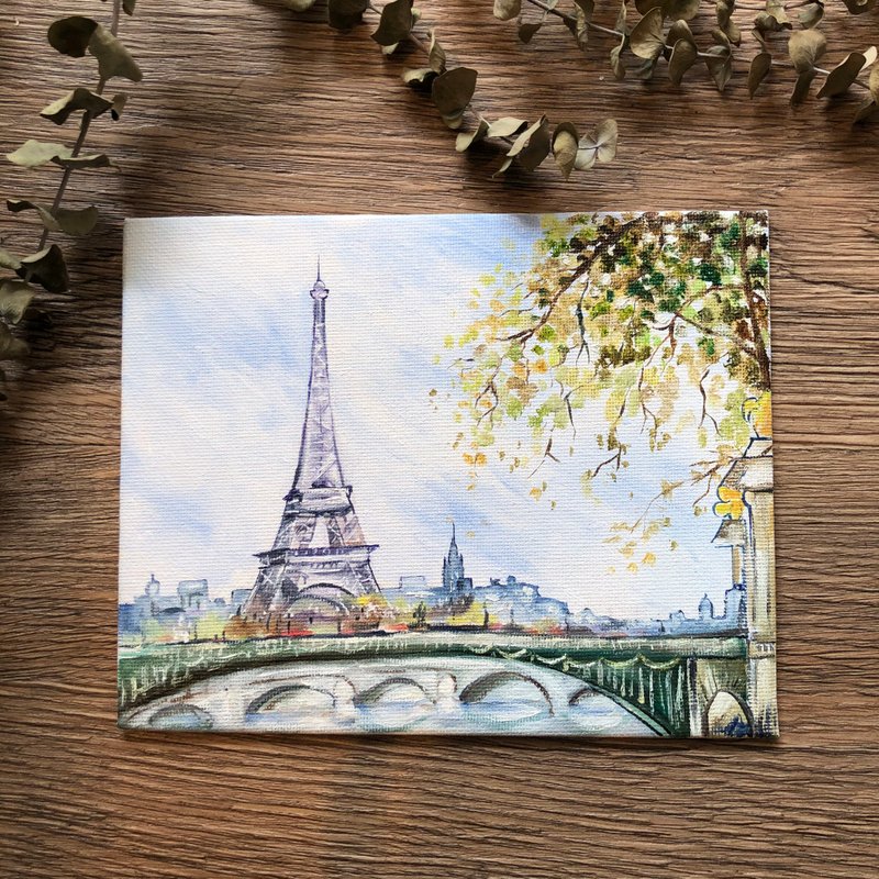 Paris Eiffel Tower oil painting works hand-painted frameless painting gift birthday gift Valentine's Day - โปสเตอร์ - ผ้าฝ้าย/ผ้าลินิน 