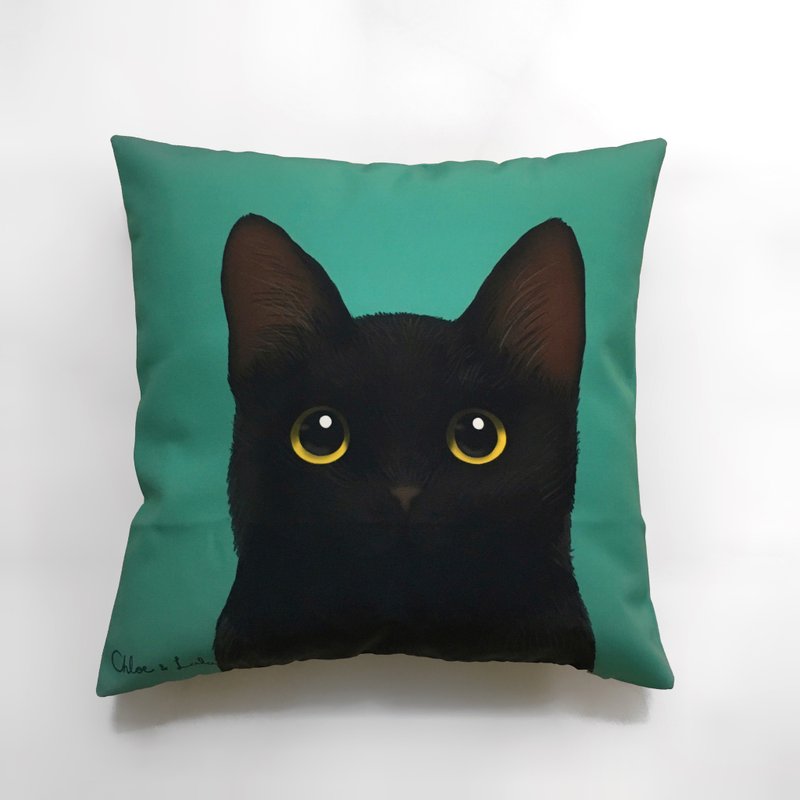 Wang Miao Big Pillow-Black Cat - หมอน - เส้นใยสังเคราะห์ สีเขียว