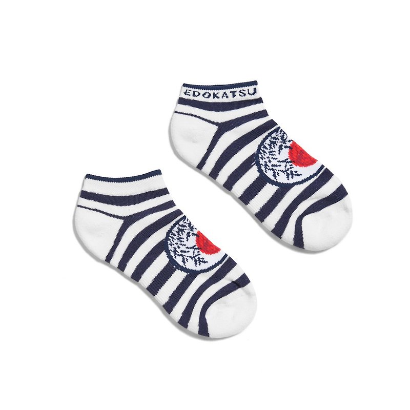 Edo Katsuki style wide striped bamboo leaf boat socks - unisex (two pairs, 1 set) #socks - ถุงเท้า - วัสดุอื่นๆ สีน้ำเงิน