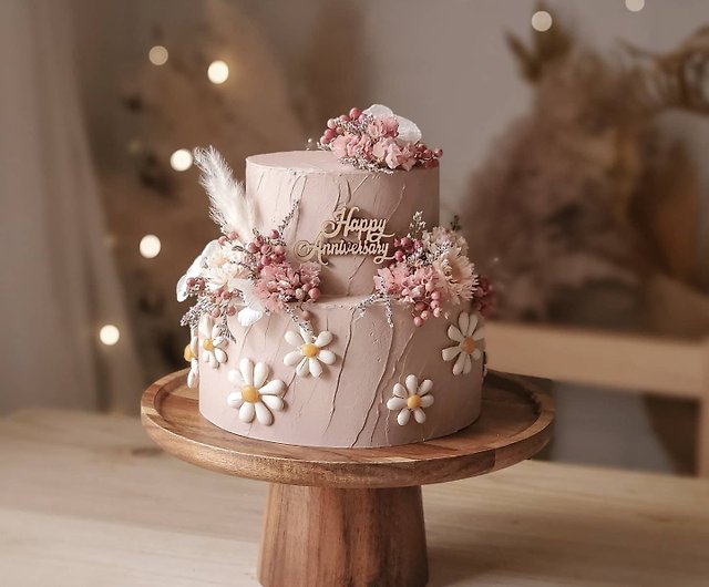 くすみピンクとホワイト紫陽花のクレイケーキ♡
