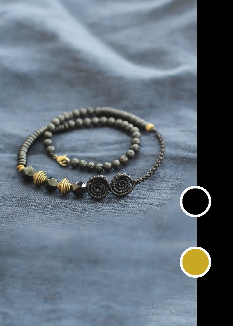 No.8-Original & Black Gold | Stone Brass Ebony Obsidian Braided Rope | Retro Personality - สร้อยข้อมือ - ทองแดงทองเหลือง 