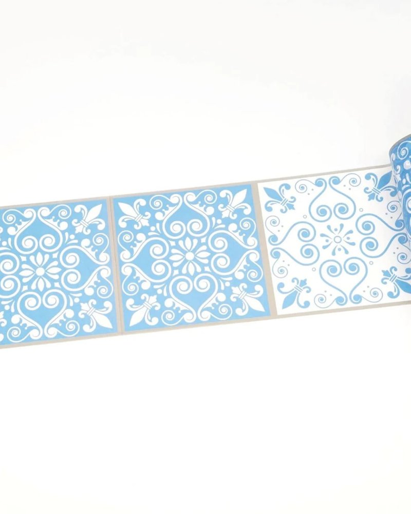 Blue and white Spanish / Portuguese tiles EXTRA WIDE washi - 紙膠帶/和紙/PET - 紙 藍色