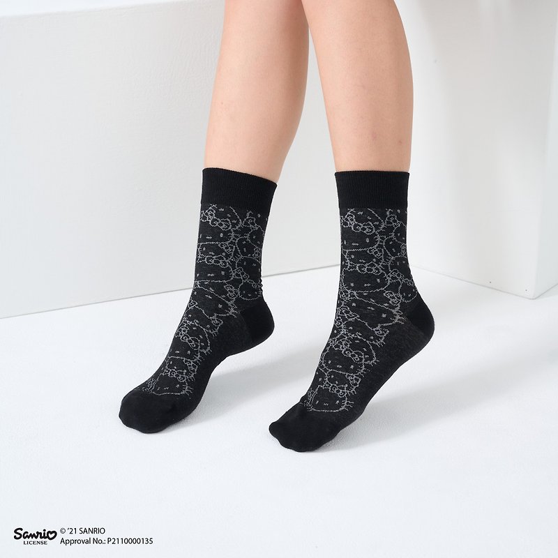 Hello Kitty Full Version Socks/Black (M)-Limited Joint MIT Design Socks - ถุงเท้า - ผ้าฝ้าย/ผ้าลินิน สีดำ