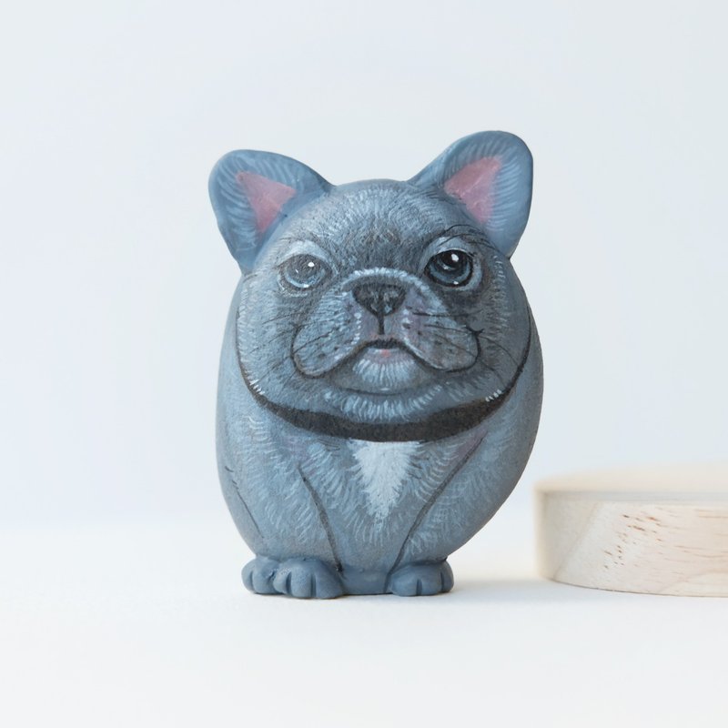 French bulldog stone painting.acrylic colour on stone,Stone gift handmade. - Items for Display - Stone White